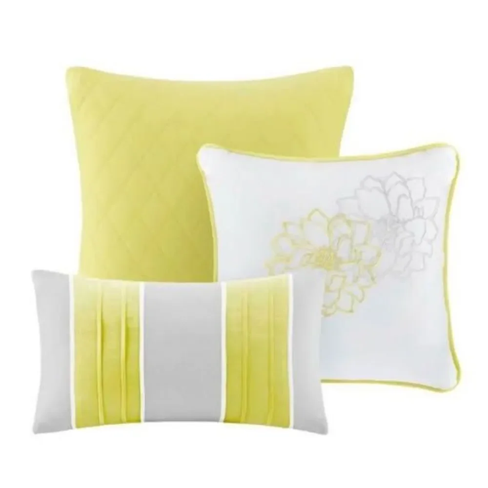 6 Pieces Queen Duvet Cover Set Yellow Floral Gray Madison Park New